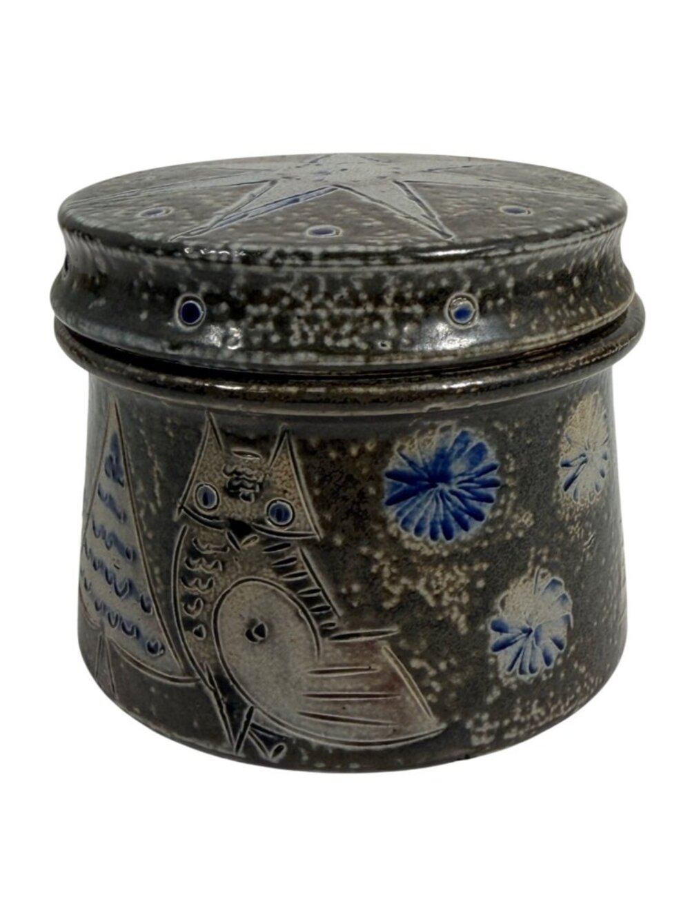 VTG Westerwald Salt Glaze Stoneware Owl Lidded Jar/Ashtray - Wim Mühlendyck FLAW